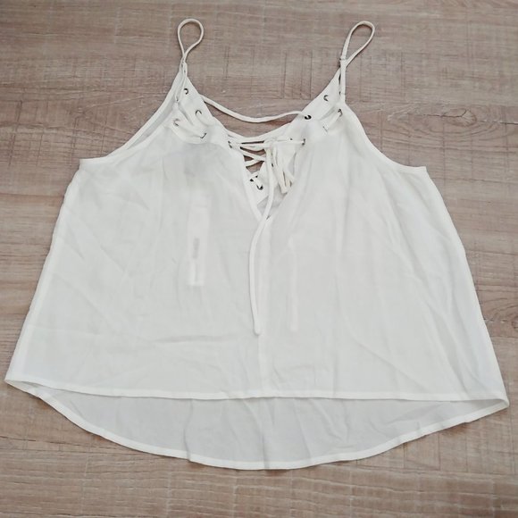 NWT Aqua Ivory Blouse Tank Top Lace Up Tie Adjustable Straps Size Medium - Picture 2 of 3